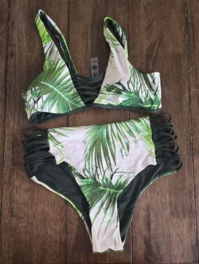 TiniBikini Green Palm Print Reversable Two-Piece Bikini